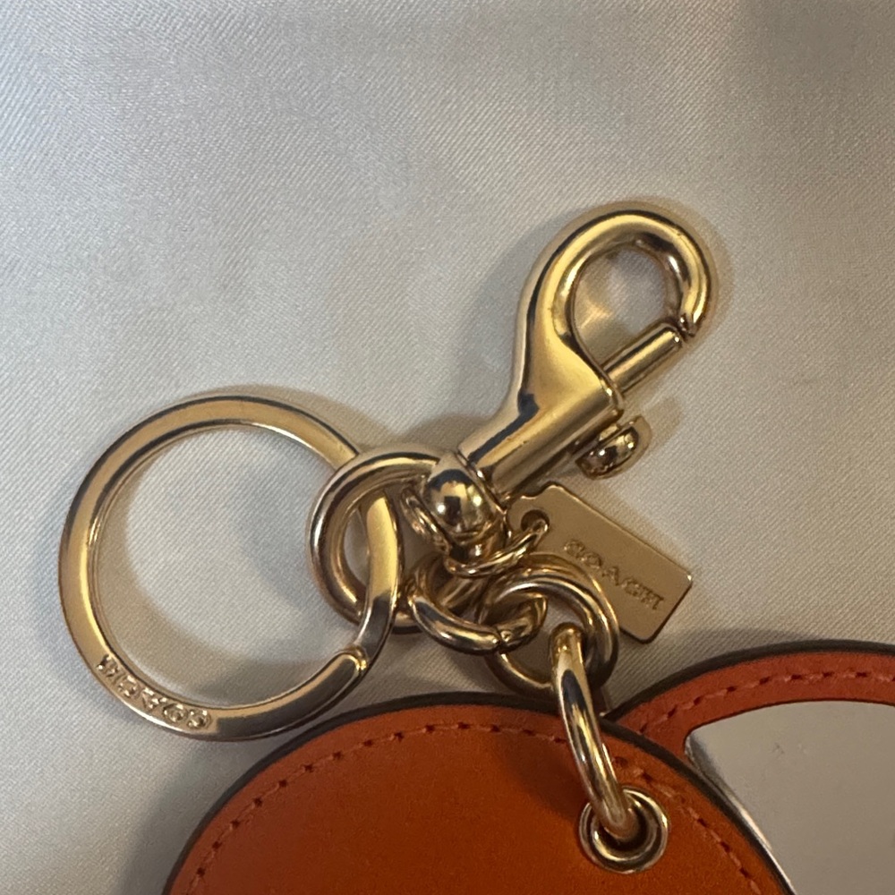 Coach Orange and Gold Leather mirror  Keyring - Picture 2 of 6